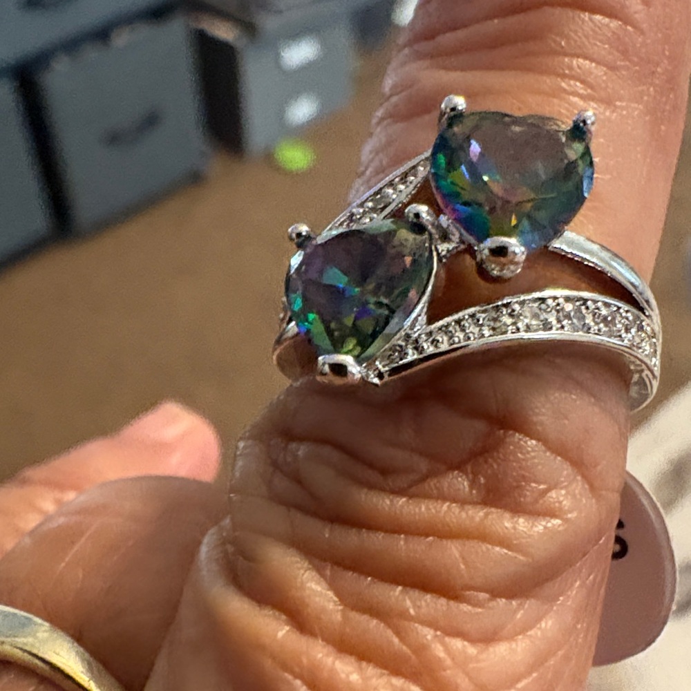 Elegant Silver Heart Ring with Gemstones